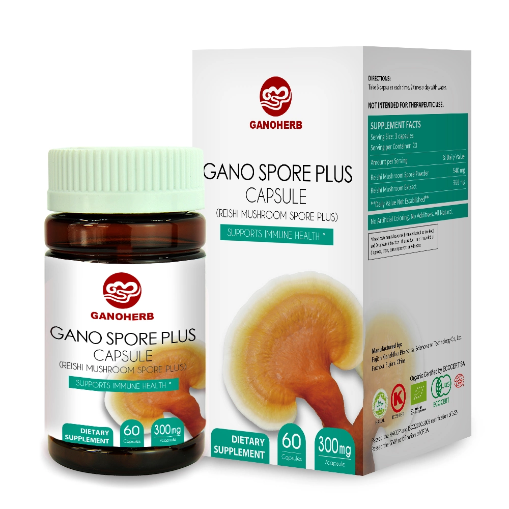 Ganoherb Organic Reishi Mushroom Spore Capsules with 100% Ganoderma Lucidum Spore Powder for Boost Immune System Vegan All Natural Non-GMO & Gluten Free 60 Vegg